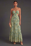A Line Dusty Green Floral Long Wedding Guest Dress