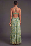 A Line Dusty Green Floral Long Wedding Guest Dress