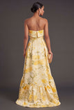 Yellow Floral Strapless High Low Wedding Guest Dress