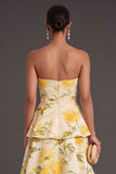 Floral Yellow Tiered Long Wedding Guest Dress