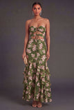 Dark Green Floral Ruffled Mermaid Wedding Guest Dress