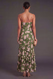Spaghetti Straps Dusty Green Floral Long Wedding Guest Dress