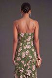 Spaghetti Straps Dusty Green Floral Long Wedding Guest Dress