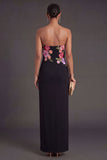 Leely Women Light Yellow Floral Sheath Long Wedding Guest Dress Backless Sleeveless Strapless Garden Party Dress