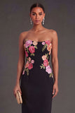 Leely Women Light Yellow Floral Sheath Long Wedding Guest Dress Backless Sleeveless Strapless Garden Party Dress