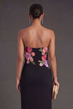 Leely Women Light Yellow Floral Sheath Long Wedding Guest Dress Backless Sleeveless Strapless Garden Party Dress