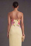 Leely Women Light Yellow Floral Sheath Long Wedding Guest Dress Backless Sleeveless Strapless Garden Party Dress