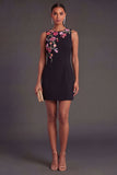 Black Floral Bodycon Round Neck Short Wedding Guest Dress