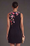 Black Floral Bodycon Round Neck Short Wedding Guest Dress