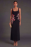 Mermaid Black Thick Straps Floral Long Wedding Guest Dress