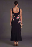 Mermaid Black Thick Straps Floral Long Wedding Guest Dress
