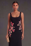 Mermaid Black Thick Straps Floral Long Wedding Guest Dress