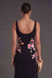 Mermaid Black Thick Straps Floral Long Wedding Guest Dress