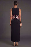 Sheath Black Floral Round Neck Long Wedding Guest Dress