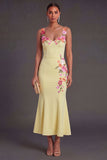 Floral Light Yellow Mermaid Thick Straps Long Wedding Guest Dress