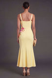 Leely Women Floral Light Yellow Mermaid Long Wedding Guest Dress Mermaid Backless Sleeveless Garden Party Dress