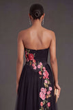 A Line Floral Black High Waist Corset Long Wedding Guest Dress