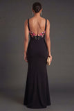 Mermaid Black Floral Thick Straps Long Wedding Guest Dress