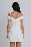 Ivory A Line Off the Shoulder Ruched Little White Dress with 3D Flower