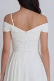 Ivory A Line Off the Shoulder Ruched Little White Dress with 3D Flower