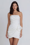 Ivory Bodycon Ruched Strapless Little White Dress