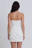 Ivory Bodycon Ruched Strapless Little White Dress