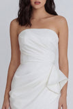 Ivory Bodycon Ruched Strapless Little White Dress