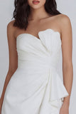 Ivory Bodycon Ruched Strapless Little White Dress with Bow