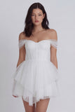 Corset Off the Shoulder Ivory A Line Short Little White Dress