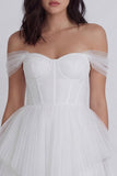 Corset Off the Shoulder Ivory A Line Short Little White Dress