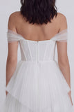 Corset Off the Shoulder Ivory A Line Short Little White Dress