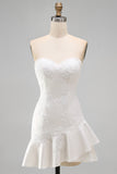 Sweetheart Floral A Line Appliqued Ruffled Short Little White Dress