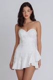 Sweetheart Floral A Line Appliqued Ruffled Short Little White Dress