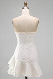 Sweetheart Floral A Line Appliqued Ruffled Short Little White Dress