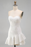 Sweetheart Floral A Line Appliqued Ruffled Short Little White Dress