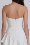Sweetheart Floral A Line Appliqued Ruffled Short Little White Dress