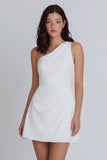 A Line One Shoulder Ruched Ivory Short Little White Dress