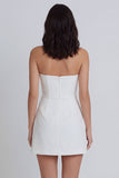 V Neck A Line Ruched Ivory Short Little White Dress