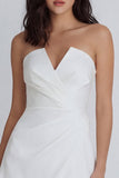 V Neck A Line Ruched Ivory Short Little White Dress