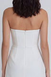 V Neck A Line Ruched Ivory Short Little White Dress