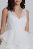 Ivory Ruffled Tiered A Line V Neck Short Little White Dress