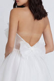 A Line Ivory Ruffled Strapless Backless Short Little White Dress