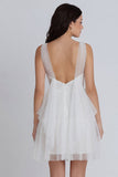 A Line Ivory V Neck Sleeveless Short Little White Dress