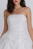 Strapless Ruched A Line Short Little White Dress with Bow