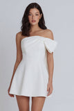 Ruched Ivory A Line Strapless Backless Short Little White Dress