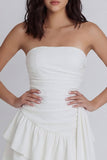 Strapless Ruffled A Line Ruched Ivory Short Little White Dress