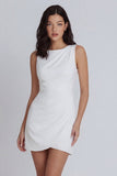 Ivory Ruched Round Neck Bodycon Short Little White Dress