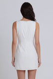 Ivory Ruched Round Neck Bodycon Short Little White Dress