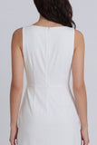 Ivory Ruched Round Neck Bodycon Short Little White Dress