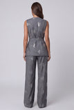 Dark Grey V Neck Sleeveless Floral 2 Piece Work Suit